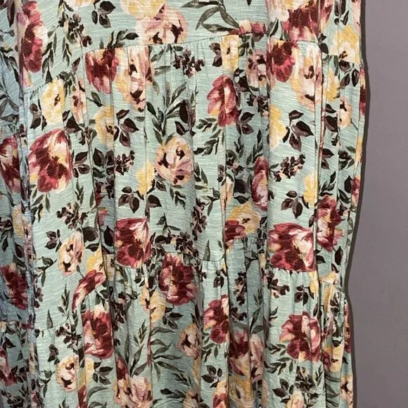 Torrid 4 4X Super Soft Knit Green Floral Babydoll Tank Shirt Tiered Ruffled - Picture 3 of 8